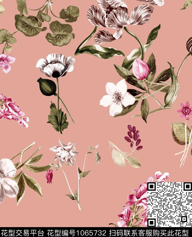 数码华亿平台花卉大牌风数码印花华亿平台下载（图片编号: 1065732） - 瓦栏（Walan）