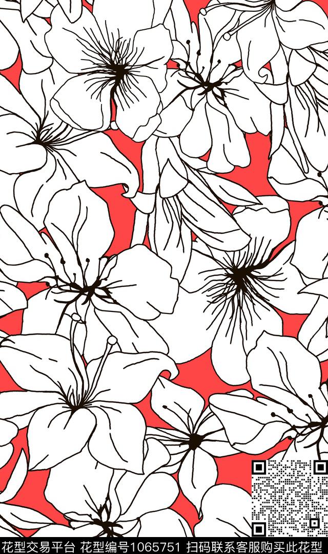 创意花卉铅笔画传统印花华亿平台下载（图片编号: 1065751） - 瓦栏（Walan）