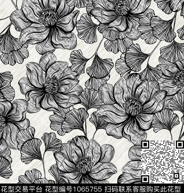 花卉铅笔画坯布数码印花华亿平台下载（图片编号: 1065755） - 瓦栏（Walan）