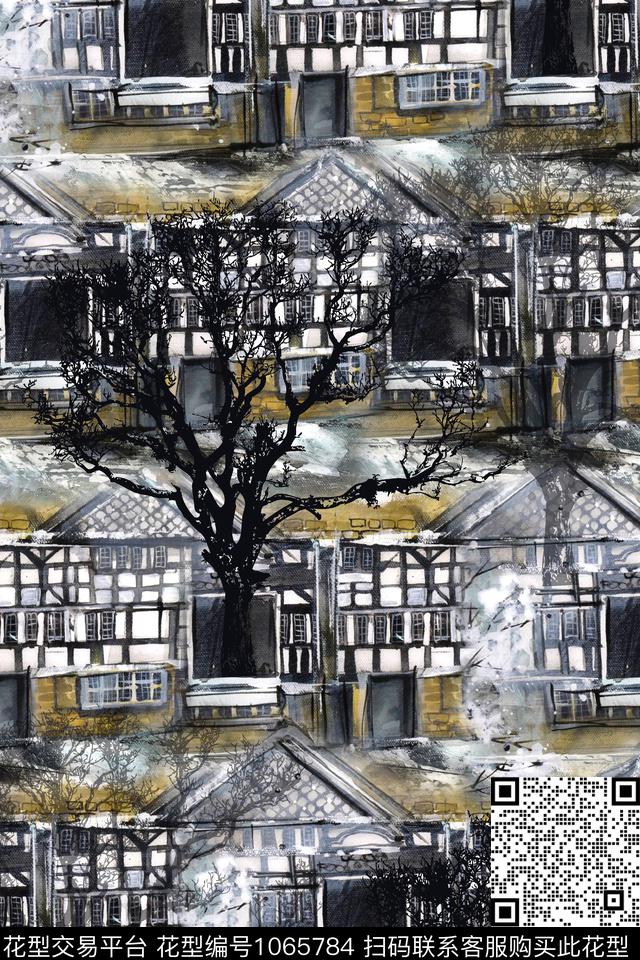 复古房子树林女装数码印花华亿平台下载（图片编号: 1065784） - 瓦栏（Walan）