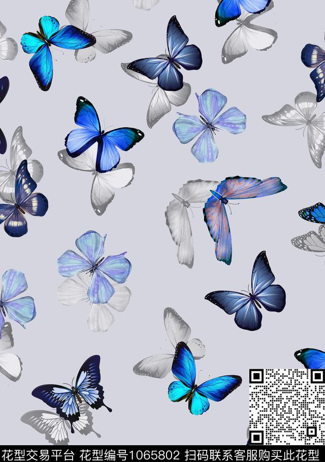 连衣裙真丝蝴蝶传统印花华亿平台下载（图片编号: 1065802） - 瓦栏（Walan）