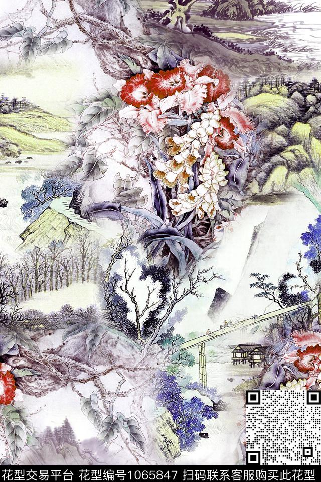 女装中国风水墨风数码印花华亿平台下载（图片编号: 1065847） - 瓦栏（Walan）
