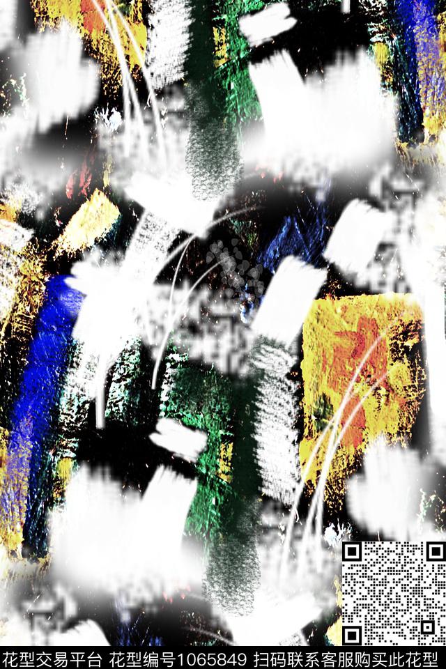 油画华亿平台抽象笔触几何数码印花华亿平台下载（图片编号: 1065849） - 瓦栏（Walan）