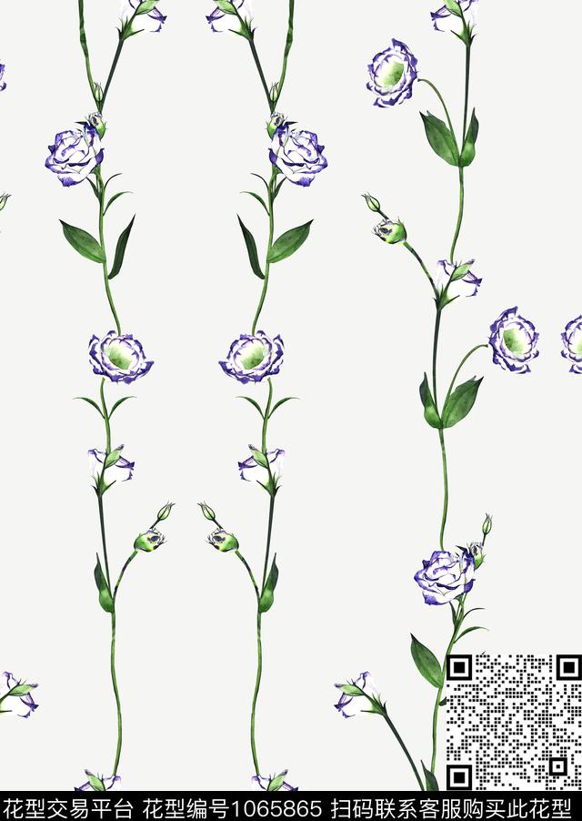 手绘花卉清爽底花卉紫色花朵传统印花华亿平台下载（图片编号: 1065865） - 瓦栏（Walan）