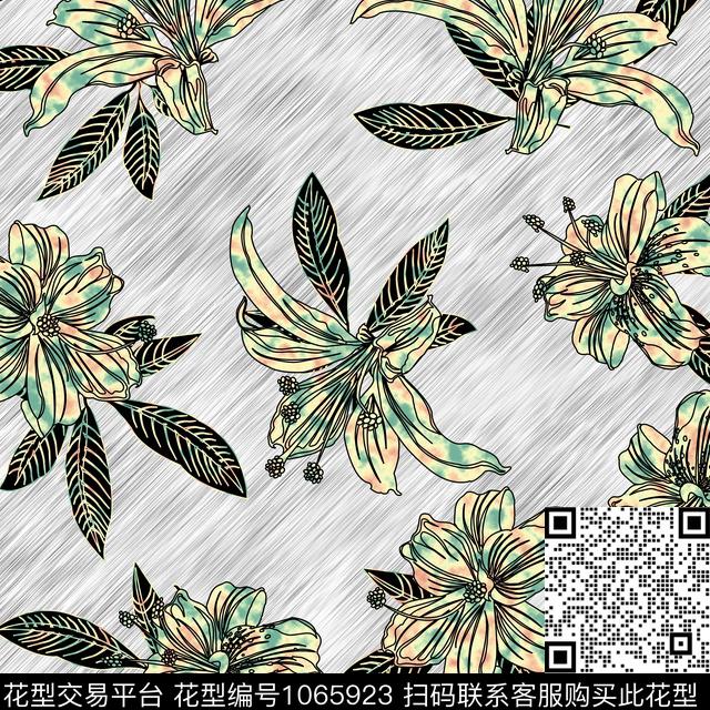 创意花卉铅笔画数码印花华亿平台下载（图片编号: 1065923） - 瓦栏（Walan）