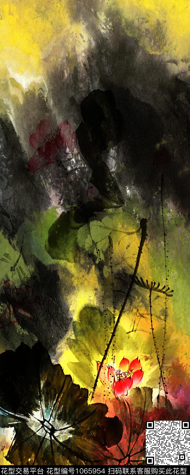 抽象荷花炫彩数码印花华亿平台下载（图片编号: 1065954） - 瓦栏（Walan）