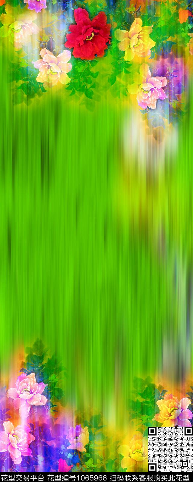 抽象手绘花卉炫彩数码印花华亿平台下载（图片编号: 1065966） - 瓦栏（Walan）