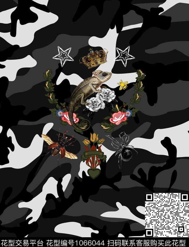 动物花卉蜥蜴定位花数码印花华亿平台下载（图片编号: 1066044） - 瓦栏（Walan）