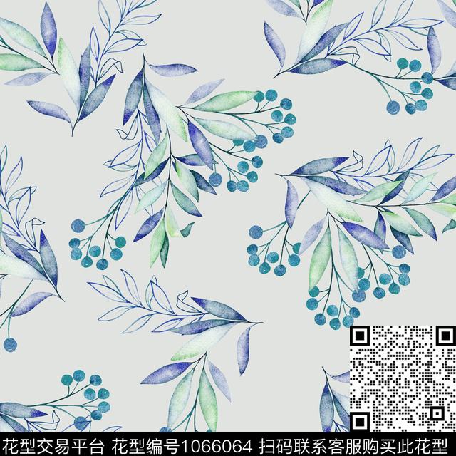 小碎花满版散花手绘叶子数码印花华亿平台下载（图片编号: 1066064） - 瓦栏（Walan）