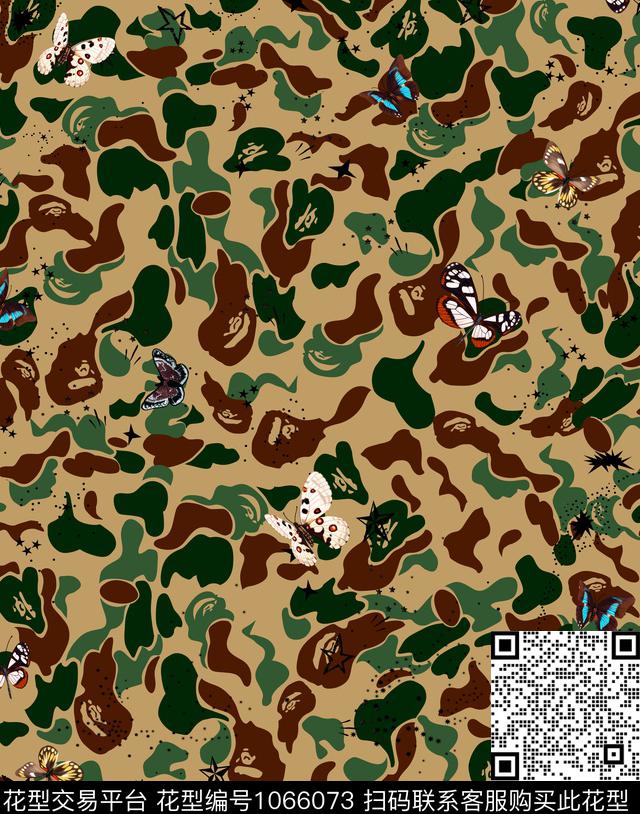 抽象几何蝴蝶数码印花华亿平台下载（图片编号: 1066073） - 瓦栏（Walan）