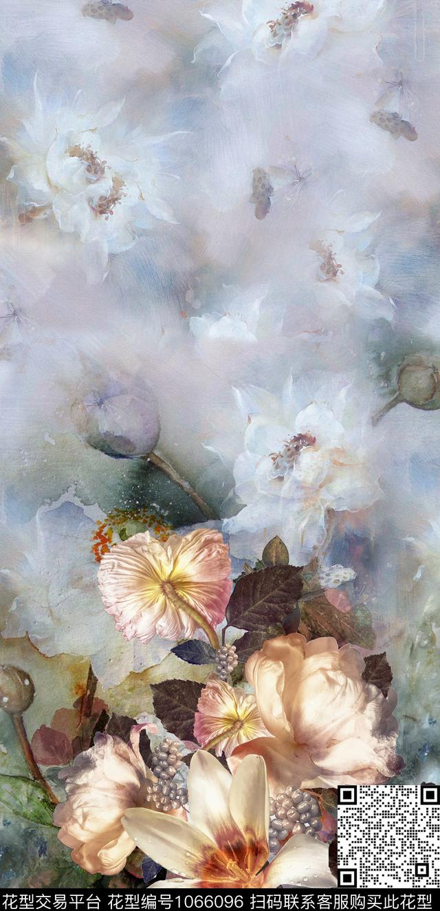 少女鲜花油画肌理数码印花华亿平台下载（图片编号: 1066096） - 瓦栏（Walan）