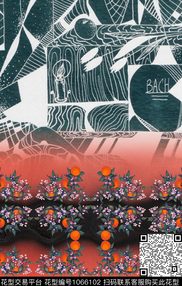 民族风抽象花卉数码印花华亿平台下载（图片编号: 1066102） - 瓦栏（Walan）
