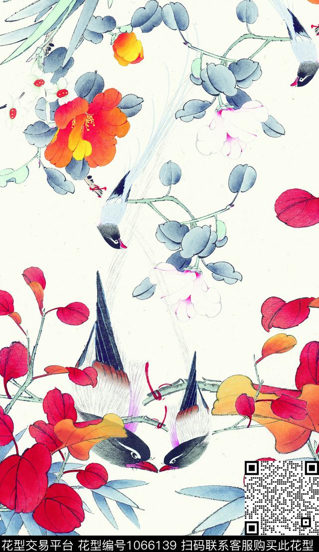 数码华亿平台定位花中国风数码印花华亿平台下载（图片编号: 1066139） - 瓦栏（Walan）
