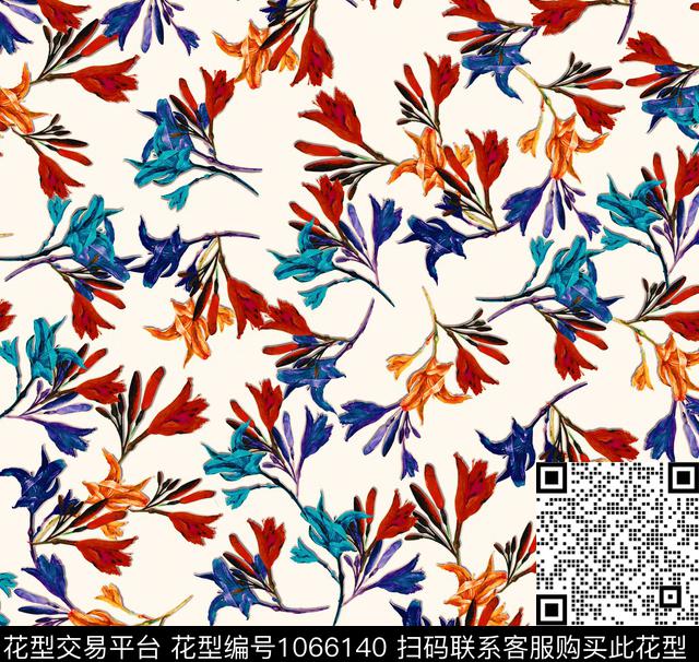 雪纺手绘花卉大牌风数码印花华亿平台下载（图片编号: 1066140） - 瓦栏（Walan）