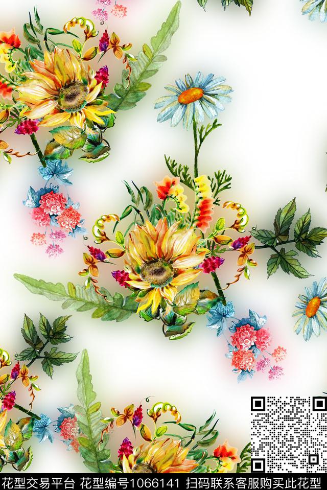 雪纺手绘花卉大牌风数码印花华亿平台下载（图片编号: 1066141） - 瓦栏（Walan）
