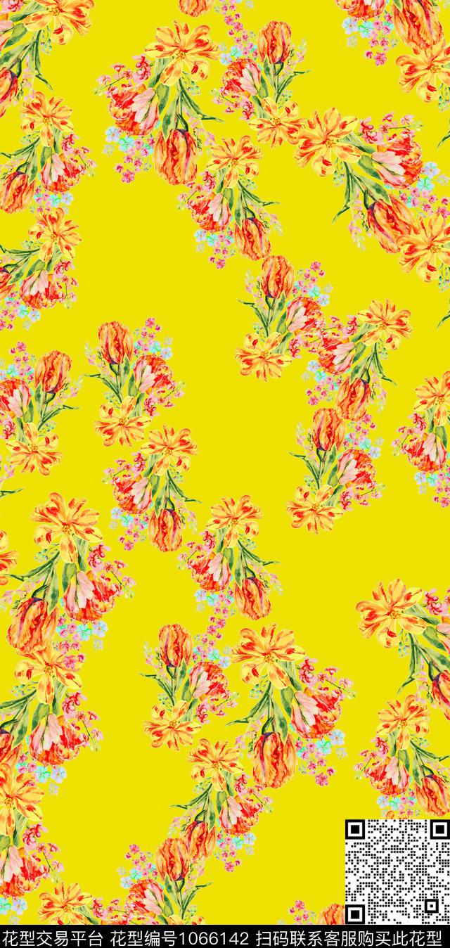 雪纺手绘花卉大牌风数码印花华亿平台下载（图片编号: 1066142） - 瓦栏（Walan）