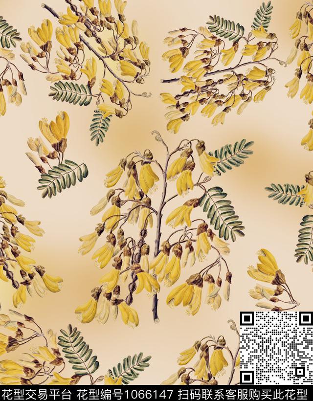 手绘花卉花卉爆款女装数码印花华亿平台下载（图片编号: 1066147） - 瓦栏（Walan）