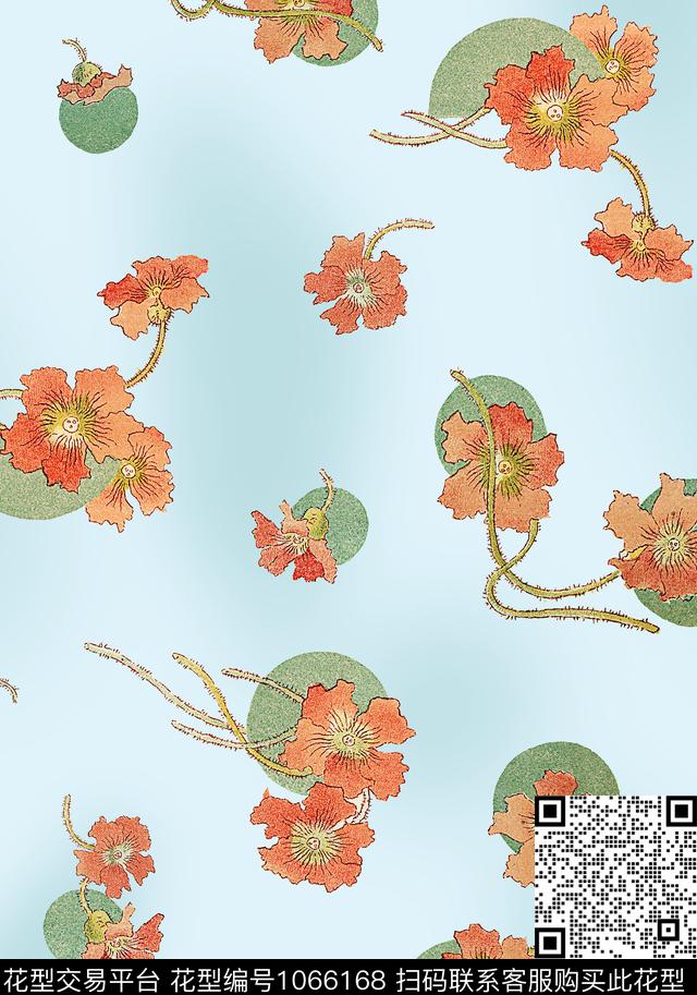 圆形花卉几何数码印花华亿平台下载（图片编号: 1066168） - 瓦栏（Walan）