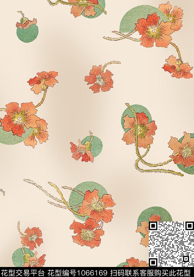 圆形花卉几何数码印花华亿平台下载（图片编号: 1066169） - 瓦栏（Walan）