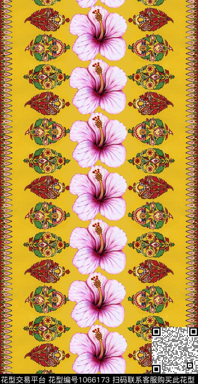 民族风手绘花卉定位花数码印花华亿平台下载（图片编号: 1066173） - 瓦栏（Walan）