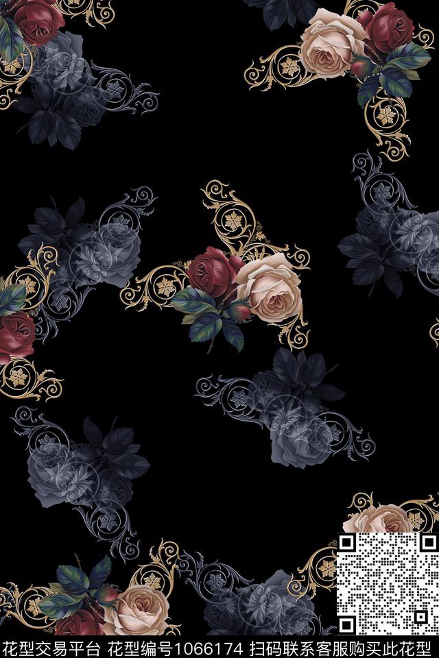 玫瑰花大牌风数码华亿平台数码印花华亿平台下载（图片编号: 1066174） - 瓦栏（Walan）