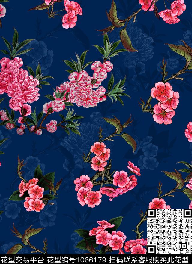 香云纱花卉桃花数码印花华亿平台下载（图片编号: 1066179） - 瓦栏（Walan）