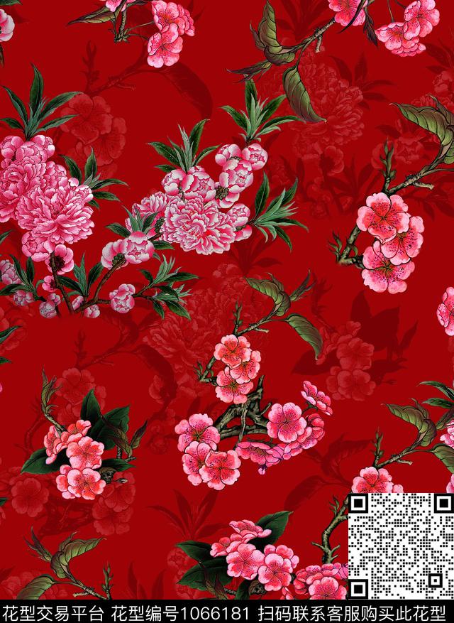 香云纱花卉桃花数码印花华亿平台下载（图片编号: 1066181） - 瓦栏（Walan）