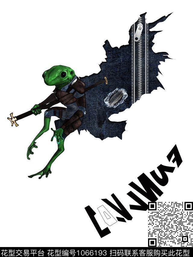 牛仔青蛙拟人拉链数码印花华亿平台下载（图片编号: 1066193） - 瓦栏（Walan）