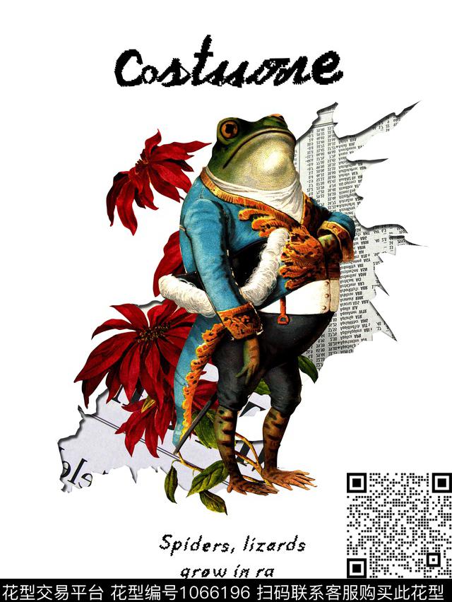 花卉报纸青蛙拟人数码印花华亿平台下载（图片编号: 1066196） - 瓦栏（Walan）