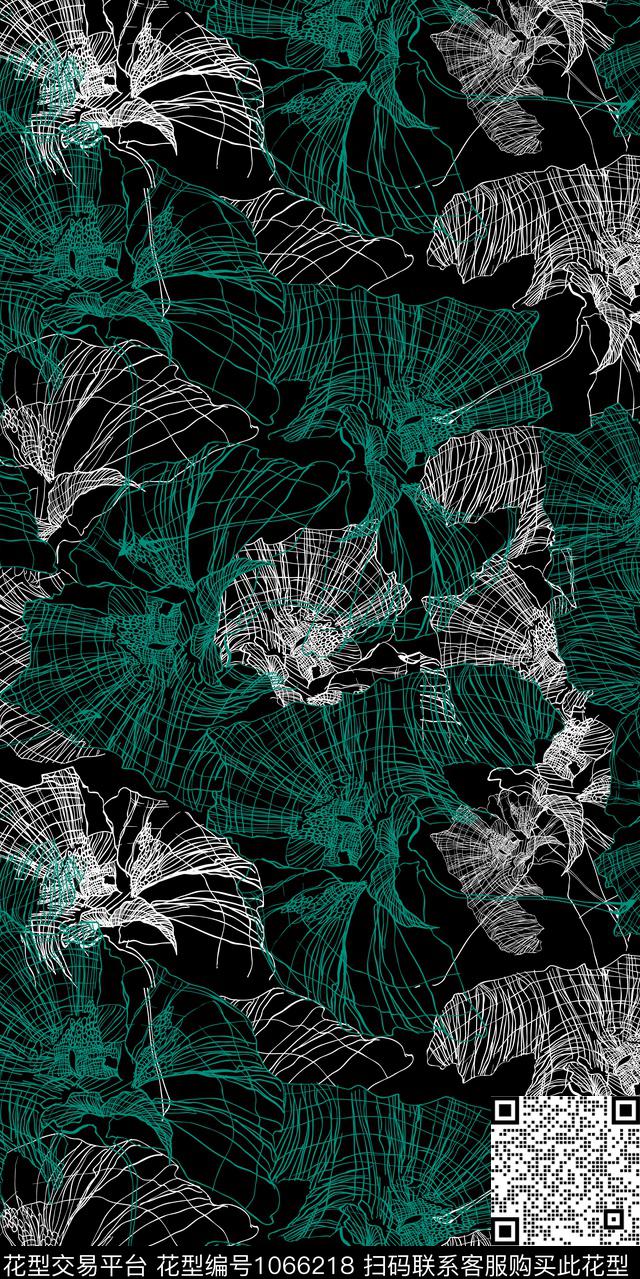 线条肌理线条花卉数码印花华亿平台下载（图片编号: 1066218） - 瓦栏（Walan）