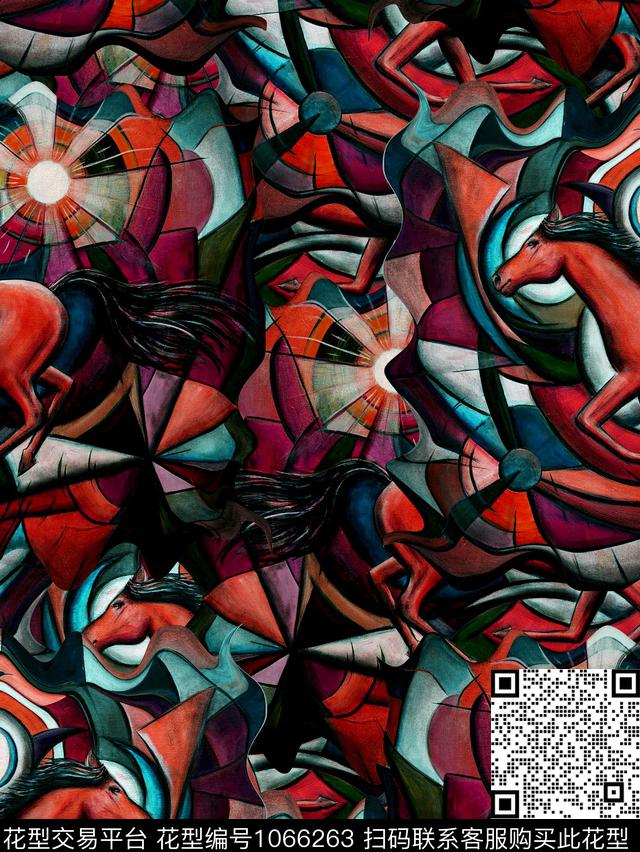 抽象男装复古数码印花华亿平台下载（图片编号: 1066263） - 瓦栏（Walan）