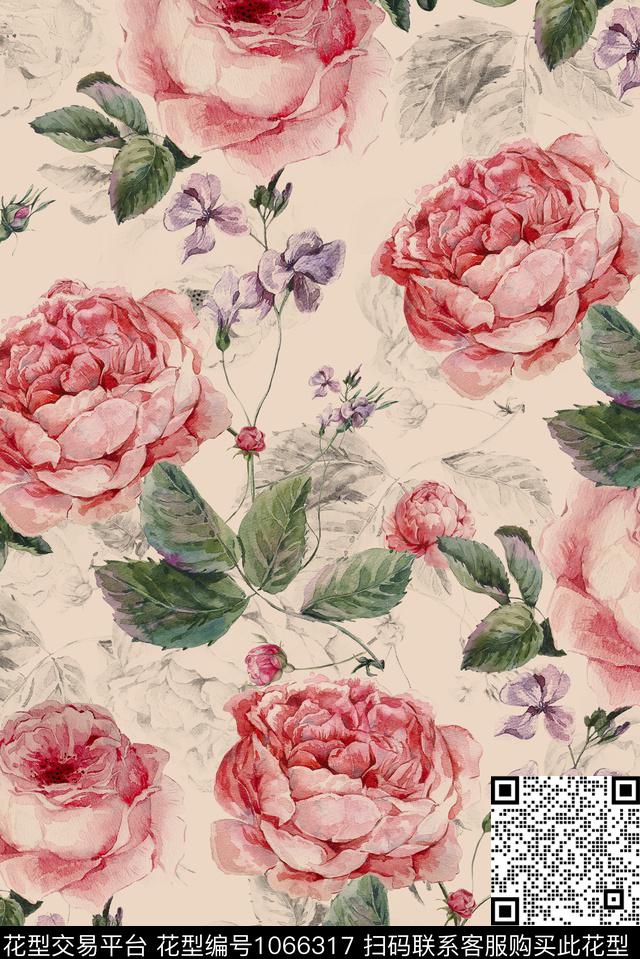 雪纺手绘花卉大牌风数码印花华亿平台下载（图片编号: 1066317） - 瓦栏（Walan）