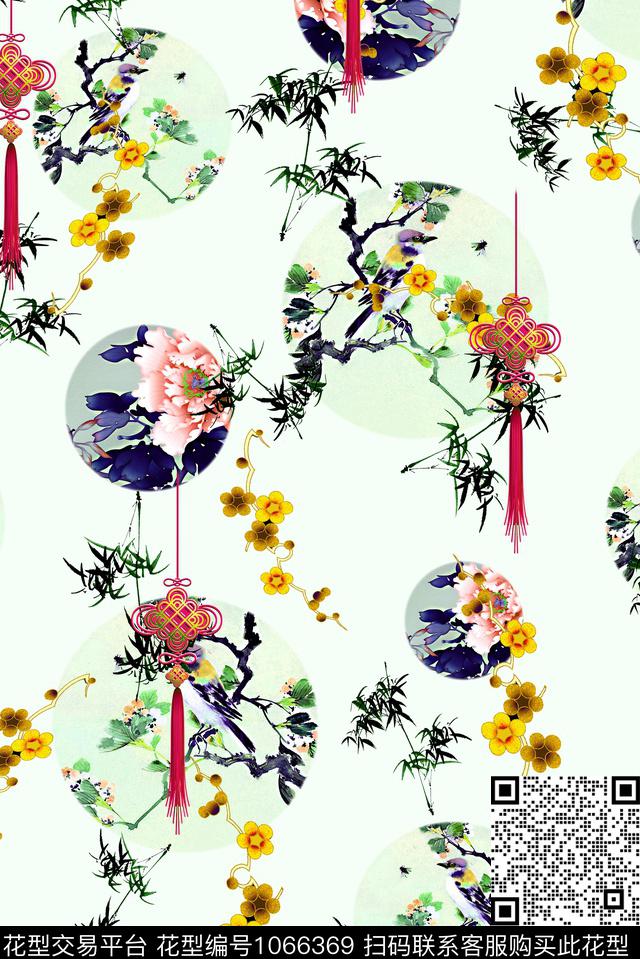 素雅女装传统纹样数码印花华亿平台下载（图片编号: 1066369） - 瓦栏（Walan）