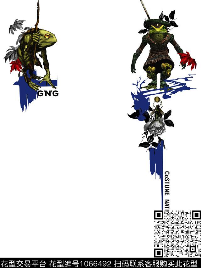 蜥蜴花卉笔触数码印花华亿平台下载（图片编号: 1066492） - 瓦栏（Walan）