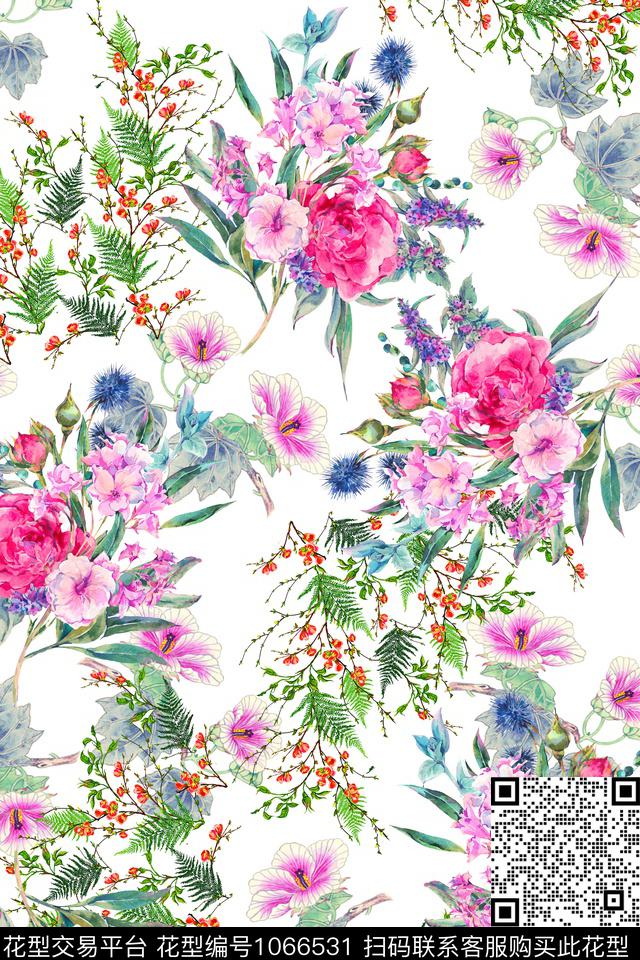 数码华亿平台春夏华亿平台手绘花卉数码印花华亿平台下载（图片编号: 1066531） - 瓦栏（Walan）