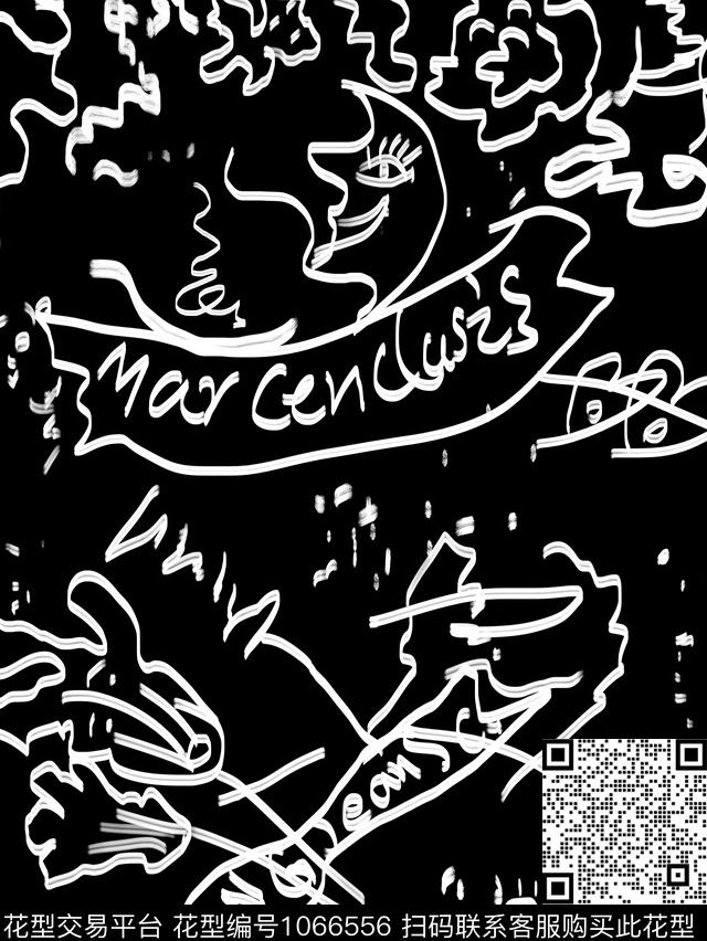 黑白华亿平台线条抽象数码印花华亿平台下载（图片编号: 1066556） - 瓦栏（Walan）