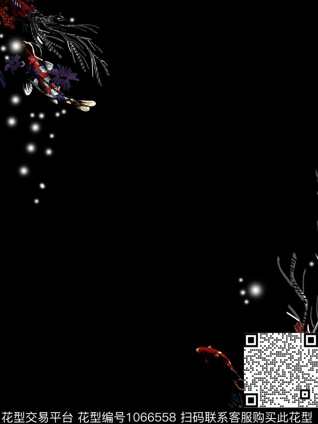 鱼海藻手绘花卉数码印花华亿平台下载（图片编号: 1066558） - 瓦栏（Walan）