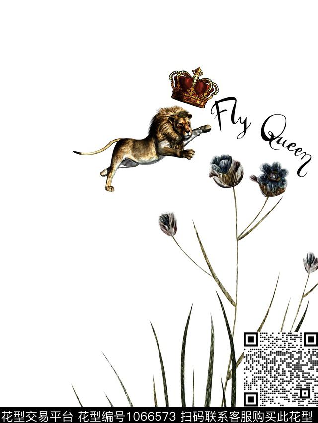 狮子花卉细长数码印花华亿平台下载（图片编号: 1066573） - 瓦栏（Walan）