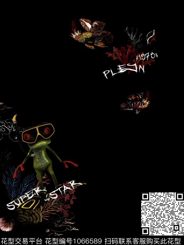 青蛙海洋海藻数码印花华亿平台下载（图片编号: 1066589） - 瓦栏（Walan）