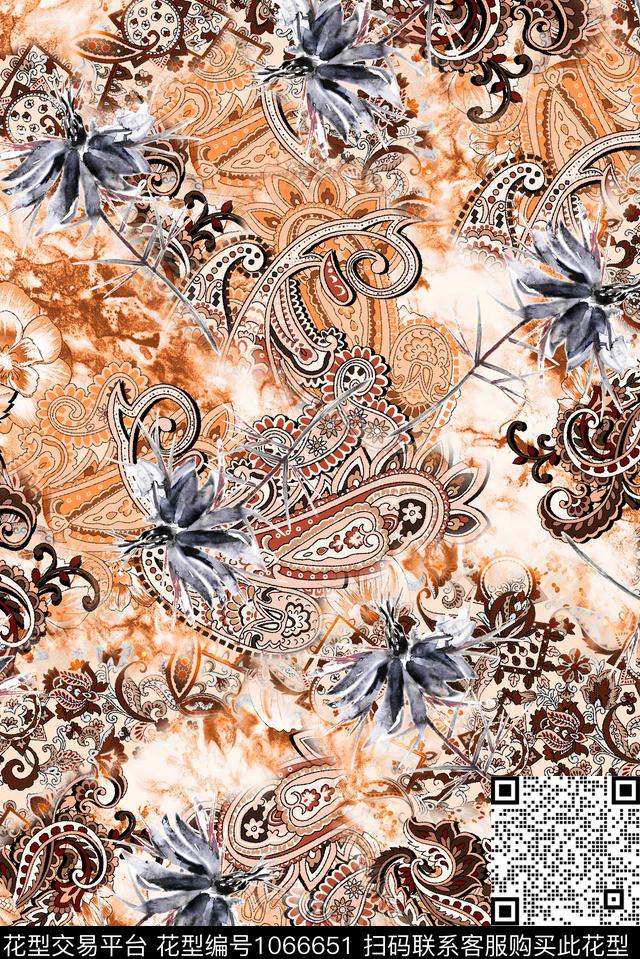 数码华亿平台民族风花卉数码印花华亿平台下载（图片编号: 1066651） - 瓦栏（Walan）