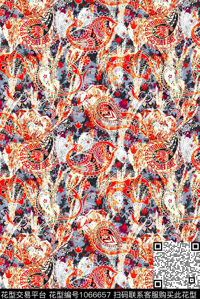 数码华亿平台民族风抽象数码印花华亿平台下载（图片编号: 1066657） - 瓦栏（Walan）