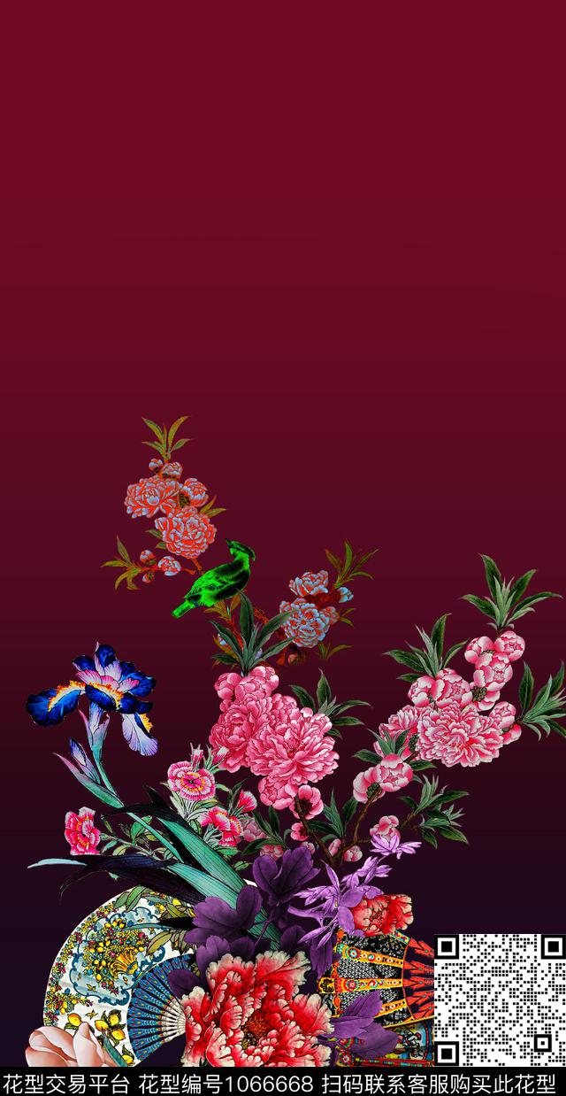 玉兰花香云纱定位花数码印花华亿平台下载（图片编号: 1066668） - 瓦栏（Walan）