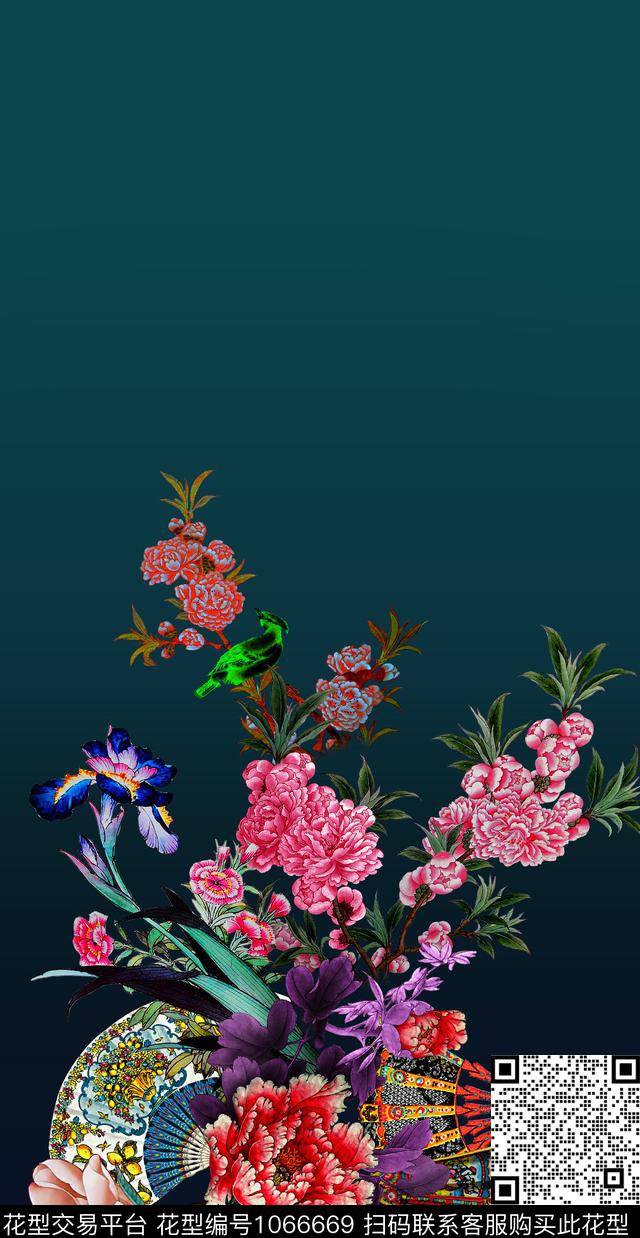 玉兰花香云纱定位花数码印花华亿平台下载（图片编号: 1066669） - 瓦栏（Walan）