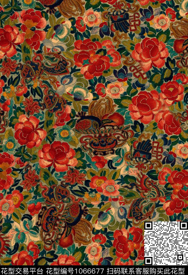 香云纱牡丹花卉数码印花华亿平台下载（图片编号: 1066677） - 瓦栏（Walan）