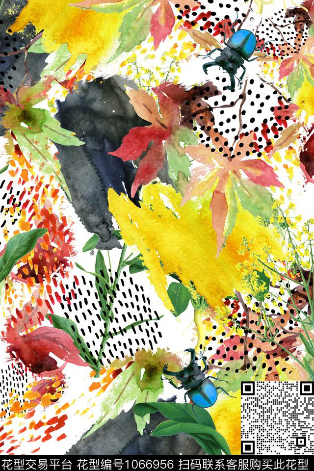肌理笔触手绘花卉数码印花华亿平台下载（图片编号: 1066956） - 瓦栏（Walan）