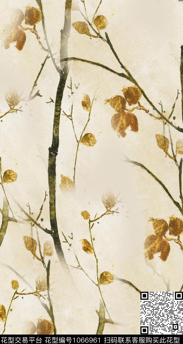 花卉手绘花卉绿植树叶数码印花华亿平台下载（图片编号: 1066961） - 瓦栏（Walan）