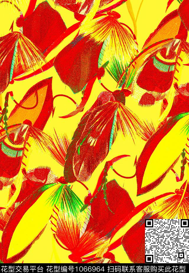 羽毛手绘花卉对比数码印花华亿平台下载（图片编号: 1066964） - 瓦栏（Walan）