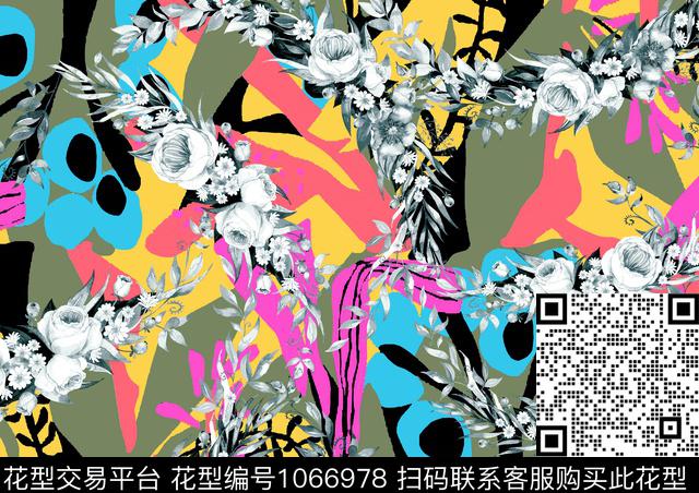 数码华亿平台抽象花卉数码印花华亿平台下载（图片编号: 1066978） - 瓦栏（Walan）