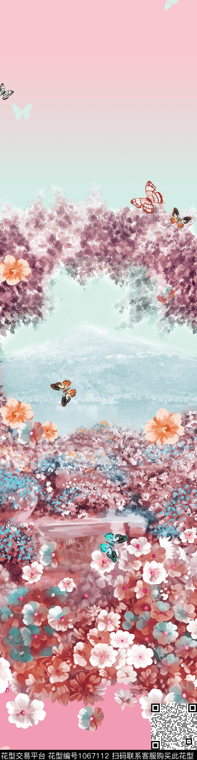 花卉蝴蝶女性轻奢数码印花华亿平台下载（图片编号: 1067112） - 瓦栏（Walan）