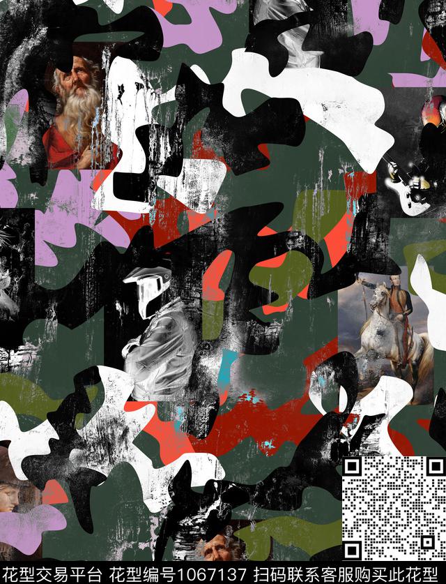 抽象几何大牌风数码印花华亿平台下载（图片编号: 1067137） - 瓦栏（Walan）